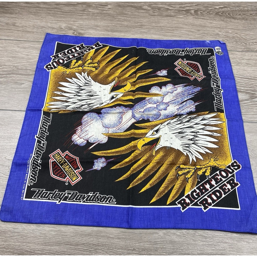 Harley‎ Davidson Men's Vintage "Righteous Rider" Double Eagle Bandana Blue Black